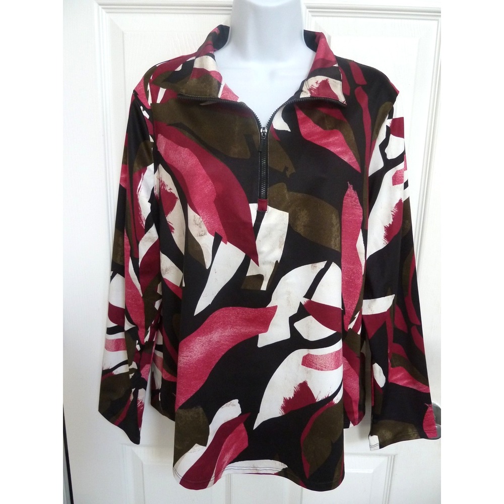 *CHICO S Sz 2=12, Large 1/4 Zip Top Pullover Abstract Colorful Artsy*